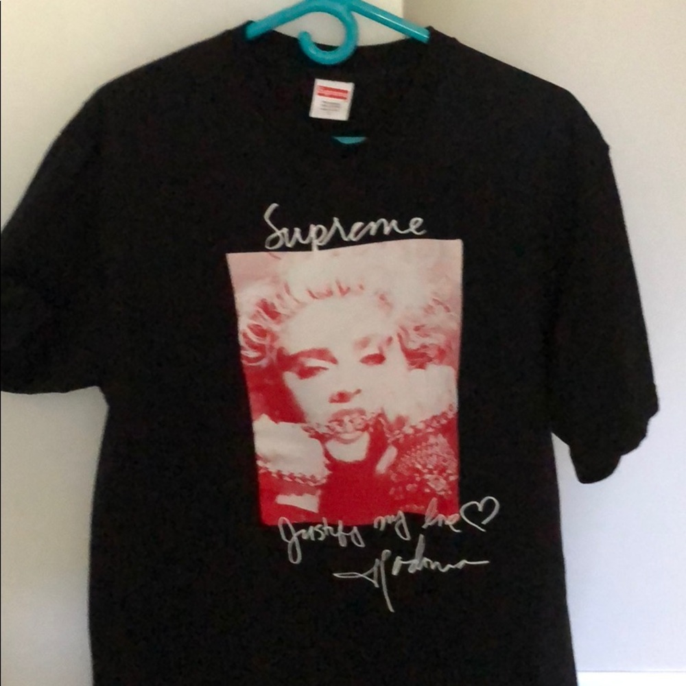 Supreme Madonna “justify my love” black t-shirt.